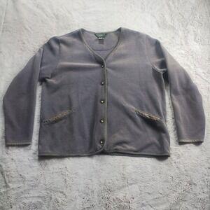 L.L. Bean Cardigan Sweater Women's Large Brown Cotton Button Up Pockets